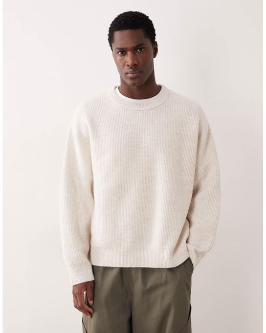 ASOS White Super Oversized Knitted Fisherman Rib Crew Neck Jumper for men