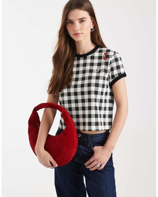 Fred Perry Red Printed Check Logo T-shirt