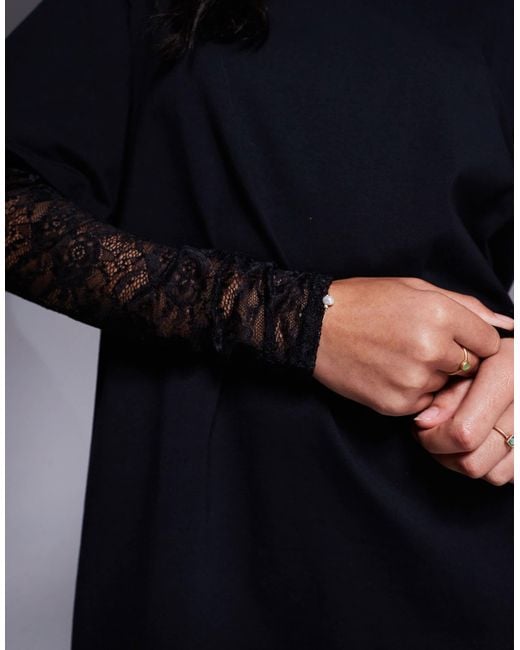 Fashionkilla Blue Exclusive Cotton Lace Sleeve Mini T-shirt Dress