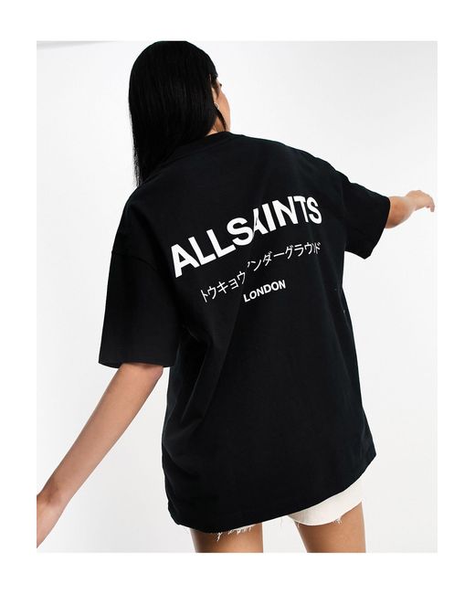 AllSaints Underground - Oversized T-shirt Met Logo Op in het Black