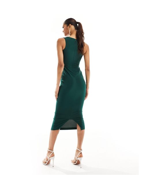 Vesper Green Exclusive Bow Tie Detail Bodycon Midaxi Dress