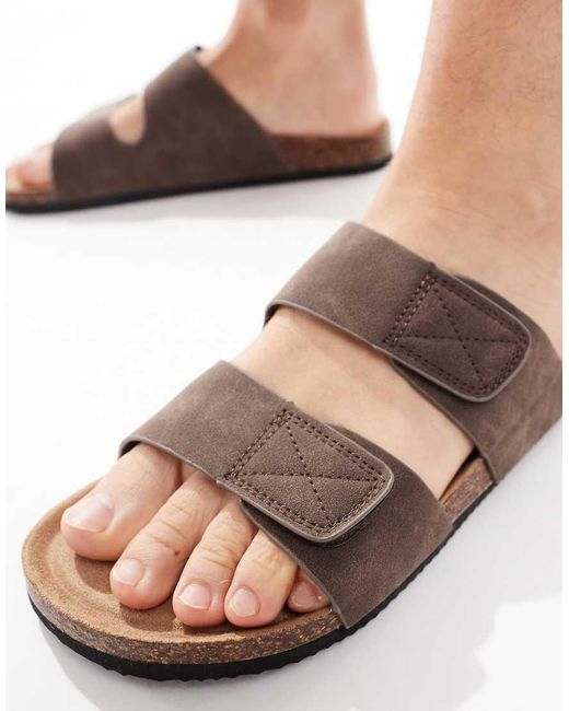 Threadbare Blue Faux Suede Two Strap Sandals for men