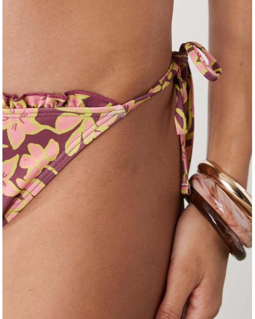 Reclaimed Vintage Brown Tie Side Bikini Bottoms With Frill