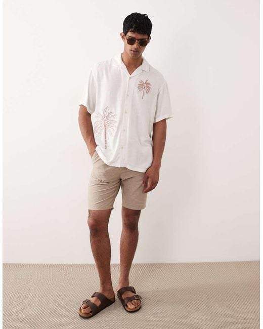 Jack & Jones Natural Premium Palm Tree Embroidered Short Sleeve Shirt for men
