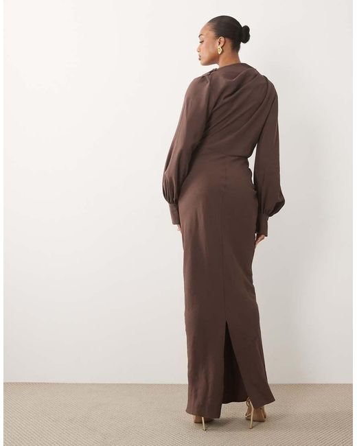 ASOS Brown Asos Design Tall High Neck Drape Maxi Dress With Drape Skirt