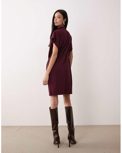 Vila Red High Neck Tie Waist Mini Dress