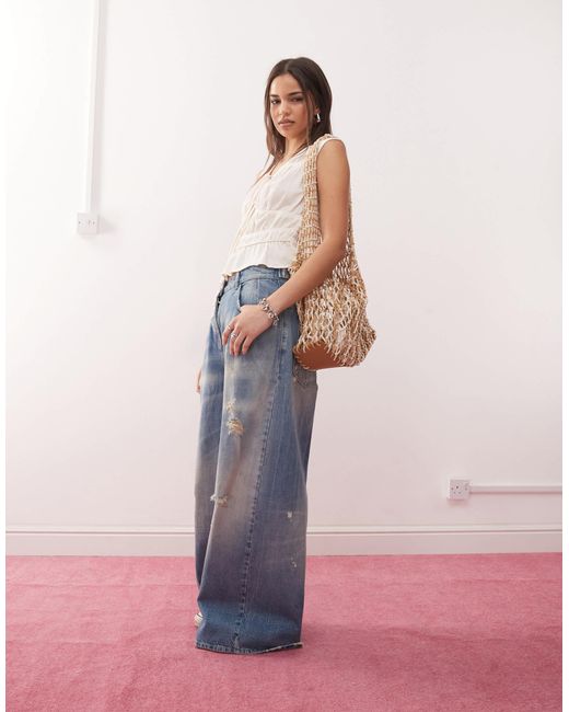 Reclaimed (vintage) Blue Tie Front Top