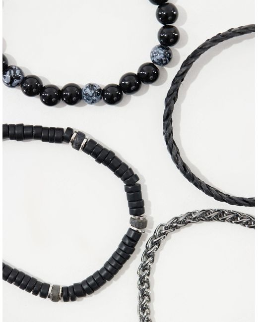 ASOS Black 4 Pack Monochrome Bracelet Set for men