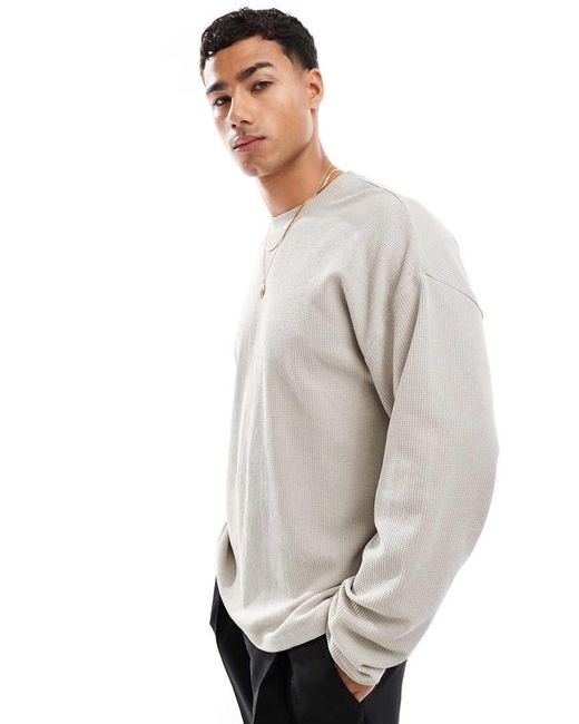 New Look T-Shirt Met Wafelstructuur En Lange Mouwen in het Gray voor heren