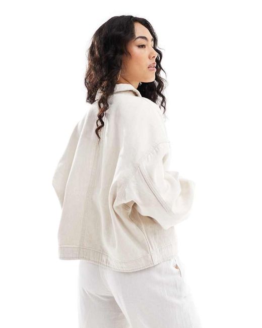 & Other Stories White Linen Blend Denim Jacket With Utility Pockets