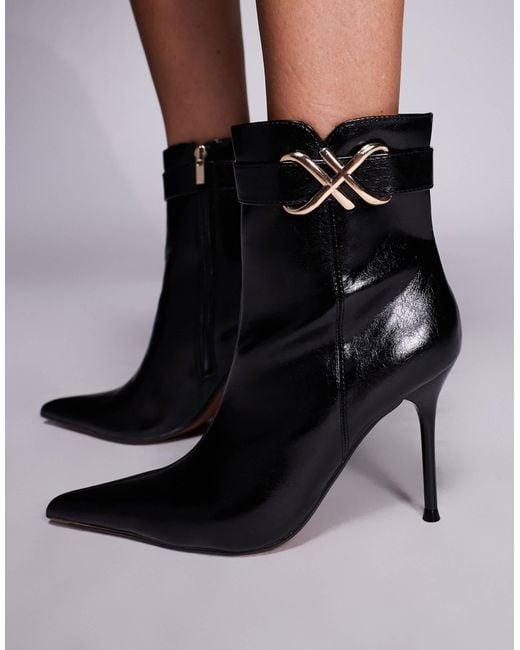 River Island Black Heeled Ankle Boots With Metal Hardware