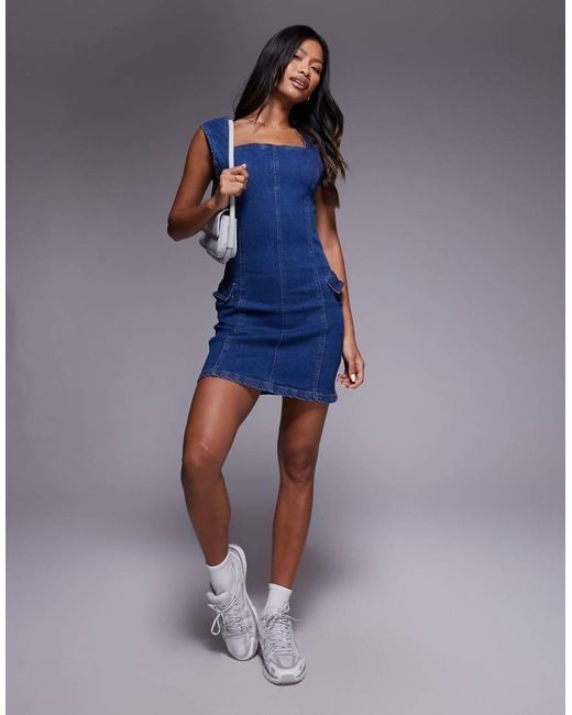 Liquor N Poker Blue Sleeveless Square Neck Denim Mini Dress
