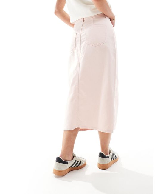 Only Petite White Front Slit Twill Midi Skirt