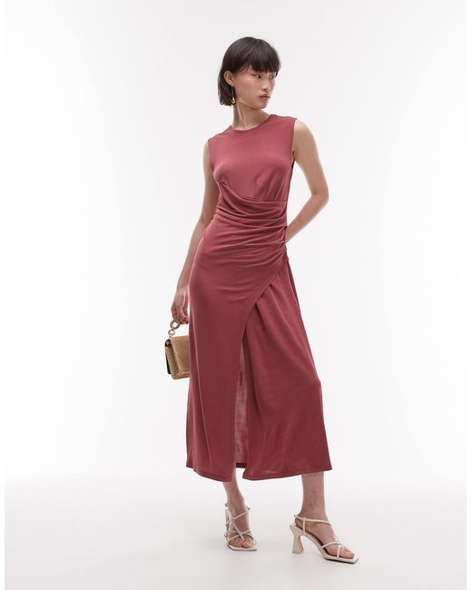 & Other Stories Red Jersey Midaxi Dress With Drape Detail And Asymmetric Wrap Front
