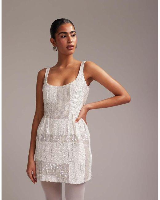 ASOS Gray Embellished Square Neck Mini Shift Dress