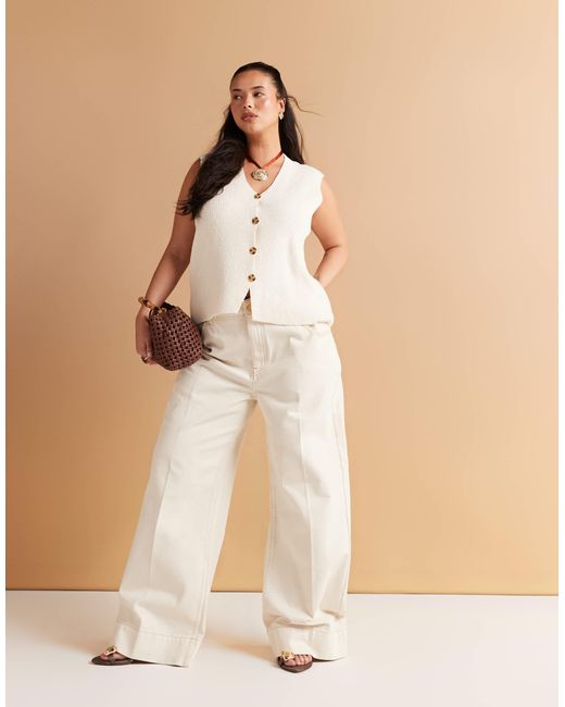 ASOS Natural Asos Design Curve Wide Leg Jean With Crease Front