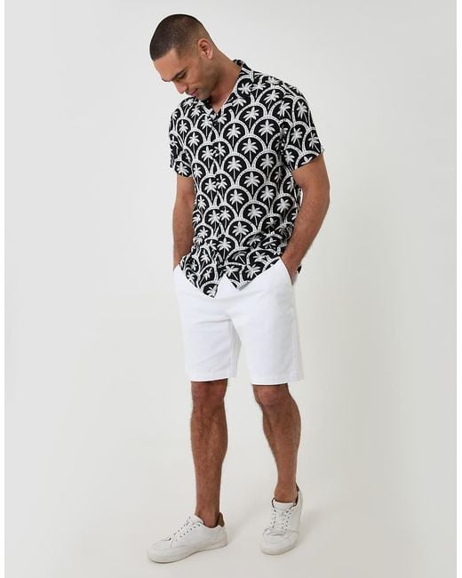 Threadbare Black Palm Tree Print Short Sleeve Shirt for men