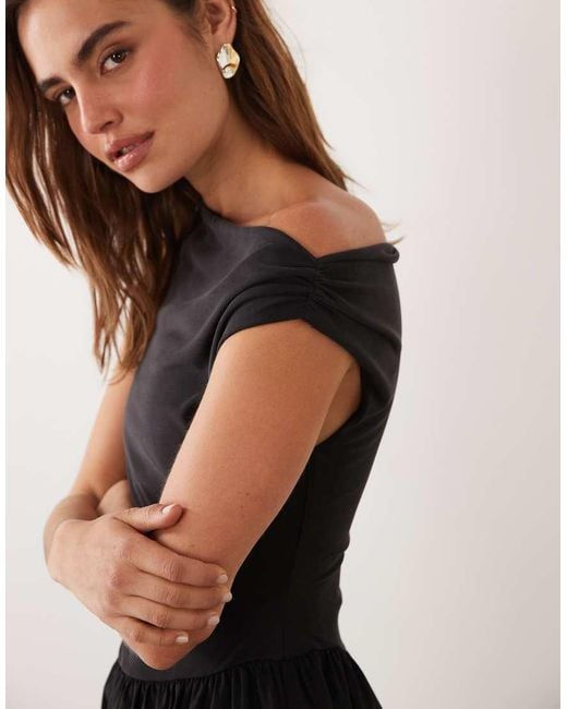 Nobody's Child Black Beth Modal Blend One Shoulder Short Sleeve Pocket Detail Midi Dress