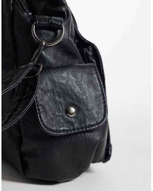 Kaiia Black Exclusive Pu Silver Hardware Cargo Pocket Handbag