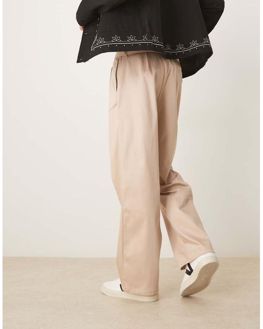 ASOS Nette Broek Met Wijde Pijpen En Riem in het Natural voor heren