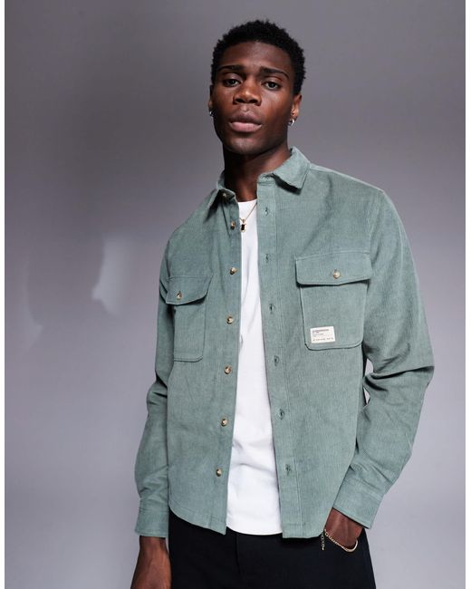 ASOS Gray Boxy Cord Overshirt With Badge for men