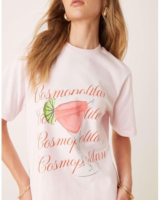 ASOS Pink Oversized Tee With Cosmopolitan Cocktail Graphic