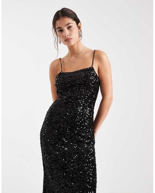 Pieces Black Sequin Cami Midi Dress