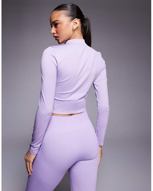 Adidas Originals Purple Adidas Training Seamless Cropped Zip Through Top