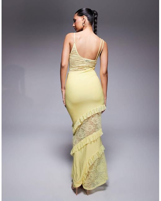ASOS Metallic Cami Strap Lace Panel Maxi Dress With Ruffle Detail