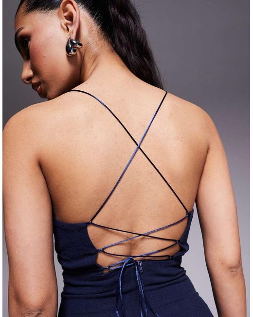 Vesper Blue Square Neck Strappy Back Mini Dress