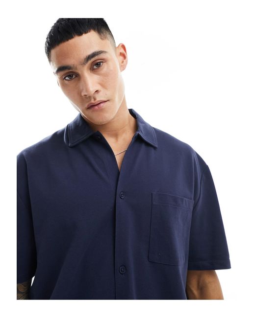 Chemise à manches courtes en jersey piqué ASOS pour homme en coloris Blue