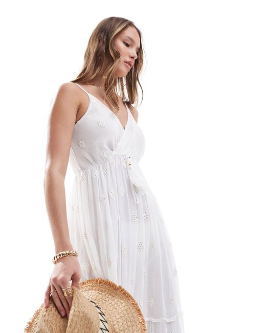 South Beach White Sequin Detail Cami V Neck Maxi Dress