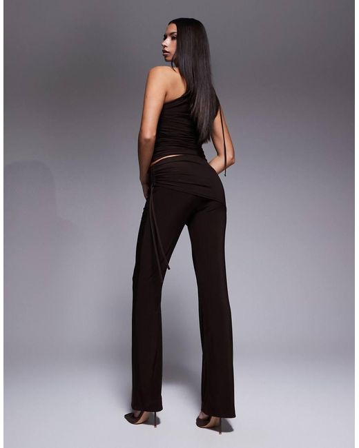 Kaiia Black Exclusive Double Layered Slinky Ruched Foldover Waistband Eyelet Detail Trousers Co-Ord