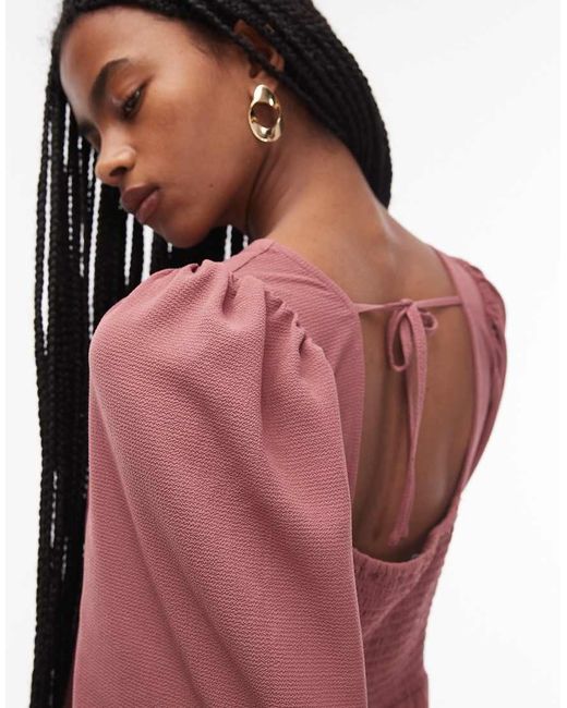 ASOS Red Square Neck Long Sleeve Dress With Tie Back Detail