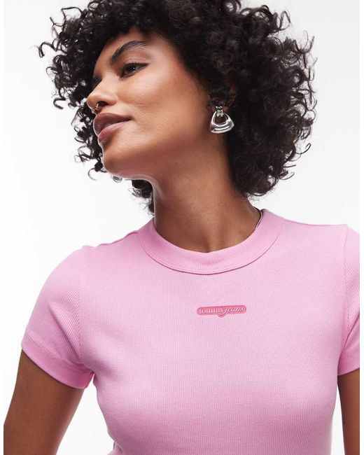 Camiseta Rosa Luminoso De Corte Slim Con Estampado De Texto De Tommy Hilfiger de color Purple