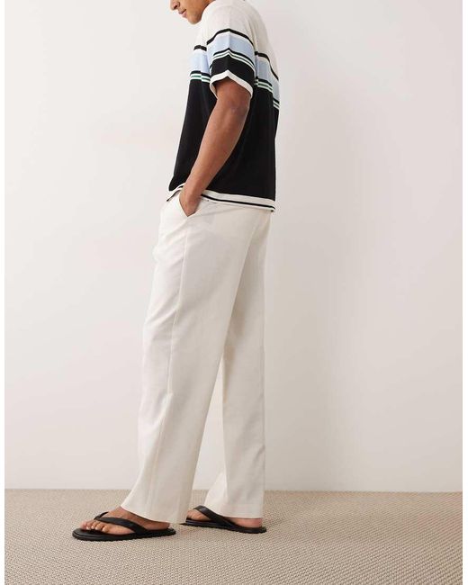 ASOS White Summer Cotton Blend Smart Wide Leg Pants for men