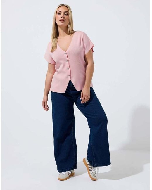 Yours Clothing Blue Short Sleeve Knitted Top