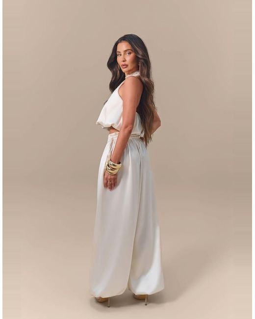 Wanderdoll White X Emma Milton Summa Satin Balloon Leg Cinched Waist Detail Pants