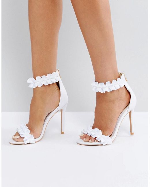 Missguided White Ruffle Barely There Heeled Sandal