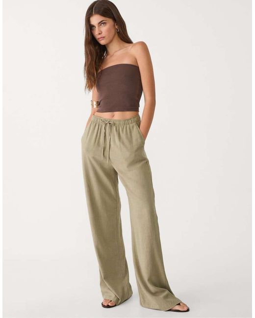 Stradivarius Natural Trousers With Linen