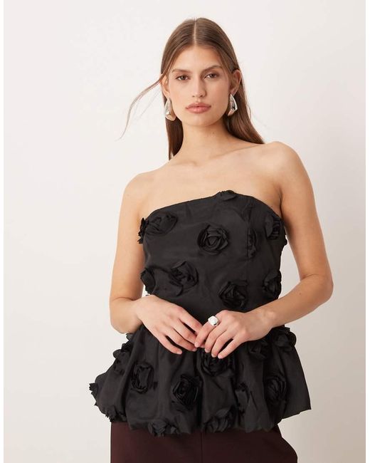 Y.A.S Black 3d Floral Applique Bandeau Top