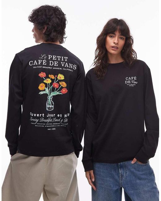 T-Shirt A Maniche Lunghe Nera Con Grafica "Cafe Sul Retro di Vans in Blue