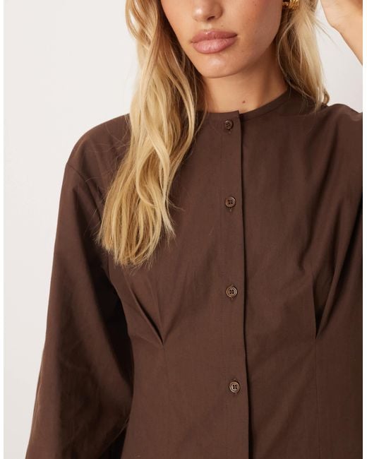 ASOS Brown Round Neck Button Through Waisted Mini Dress
