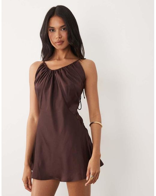 ASOS Natural Bias Cut Scoop Neck Low Back Satin Mini Dress