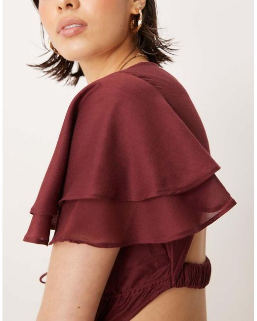 ASOS Red V Neck Angel Sleeve Cut Out Mini Dress