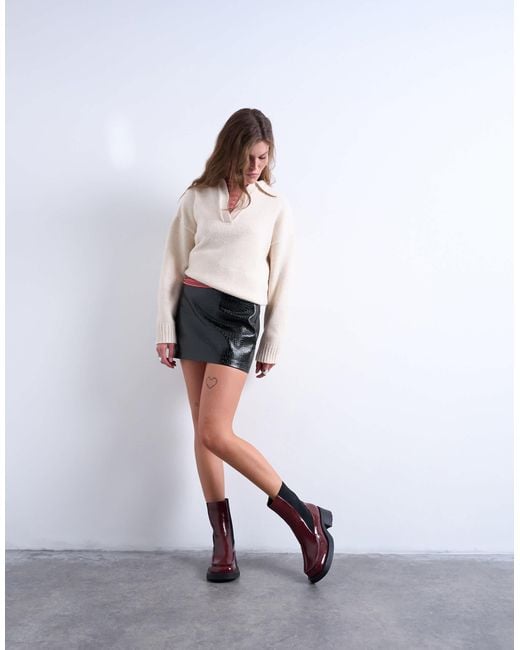 TOPSHOP White Seamed Detail Faux Leather Mini