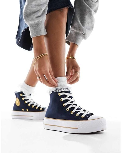 Converse Blue Lift Hi Twill Sneakers With Gold Details