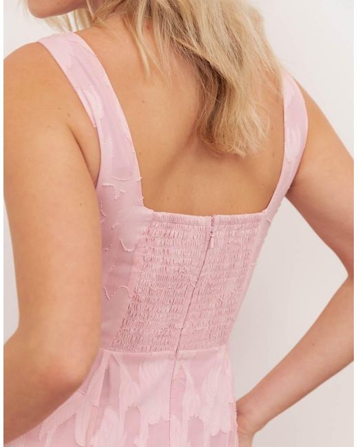 ANAYA Pink Floral Burnout Square Neck Tiered Midaxi Dress