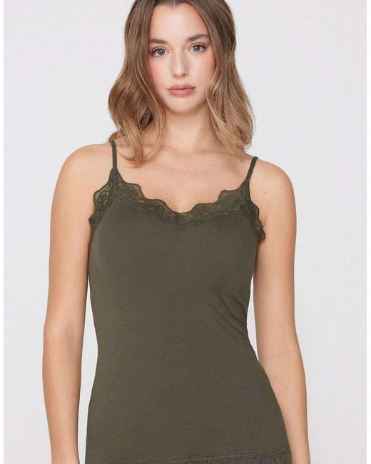 Tezenis Green Viscose And Lace Camisole