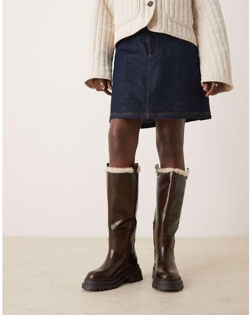 ASOS Brown Cecilia Chunky Flat Knee Boots